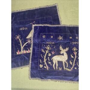 Two India 1944 Tapestry Embroidery Wall Hangings Blue Gold GI Bring Back WWII